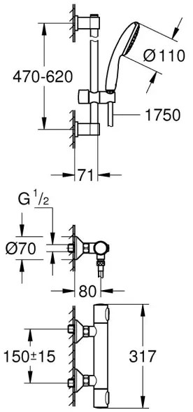 GROHE 34800001 - PRECISION FLOW 600 mm, baterie termostatică pentru duș, crom