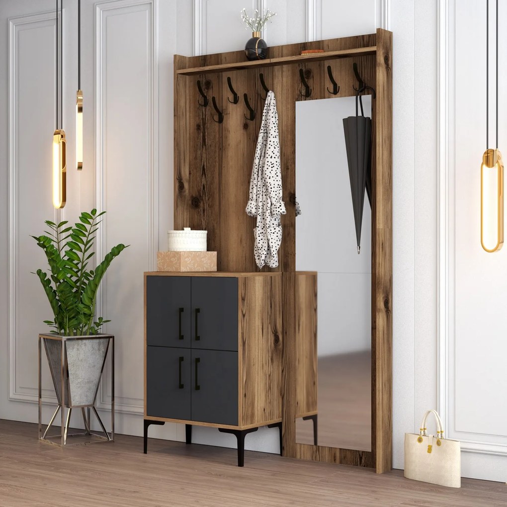 Set mobilier pentru hol Berliner (Nuc + Antracit). 1072518
