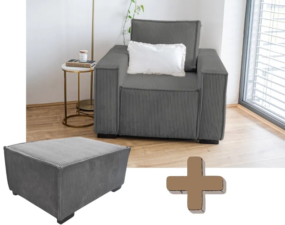 Fotoliu cu taburet SMART SET, gri inchis