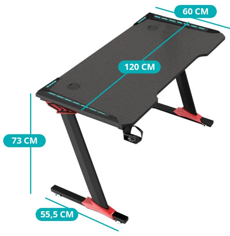 Masa profesionala gaming cu acoperire fibra de carbon, iluminat LED