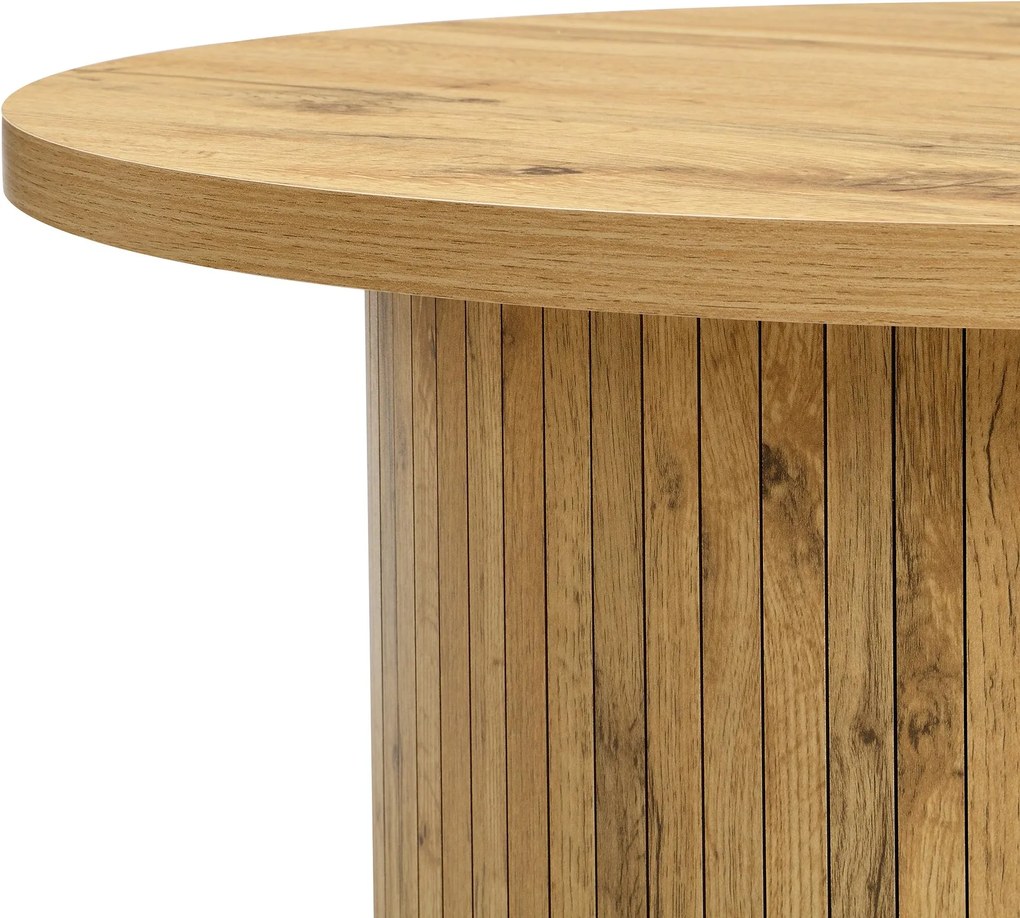 Set de 2 măsuțe de cafea rotunde, cu fronturi cu lamele verticale din lemn natural și colțuri rotunjite, 75x75x36 cm/50x50x50,5 cm, Culoare naturală