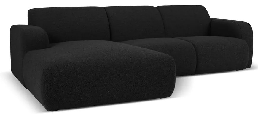 Colțar negru cu tapițerie din stofă bouclé (colț stânga) Molino – Micadoni Home