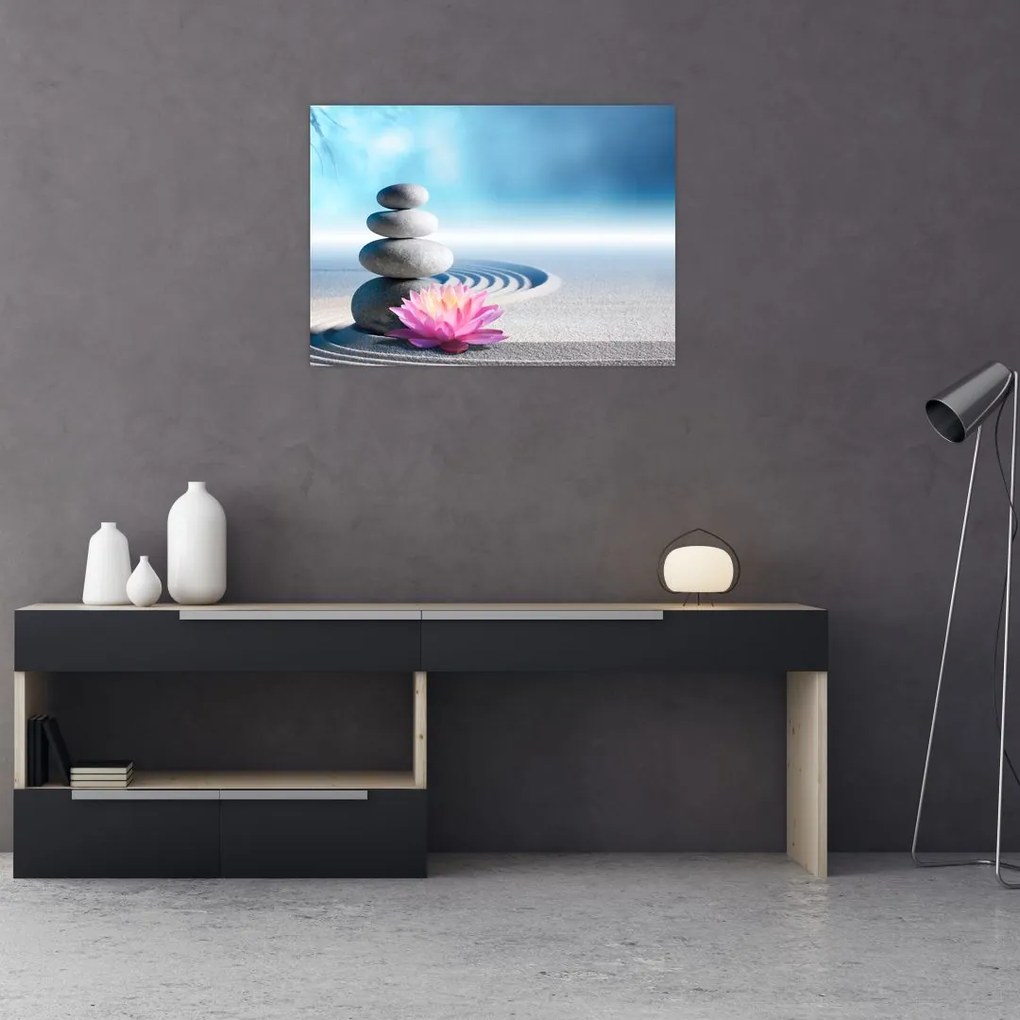 Tablou cu nisip, crin și pietrele spa (70x50 cm)