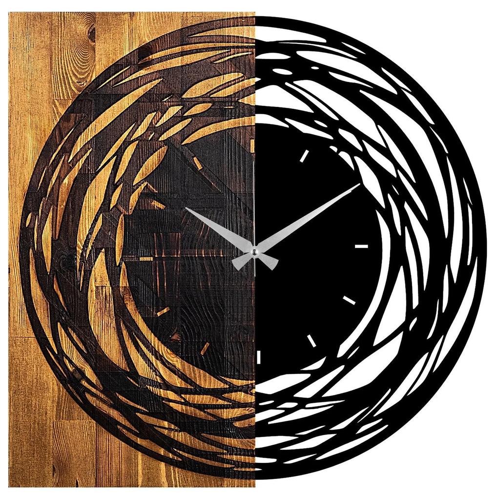 Ceas de perete decorativ din lemn Wooden Clock 39, Nuc deschis, 58x3x58 cm