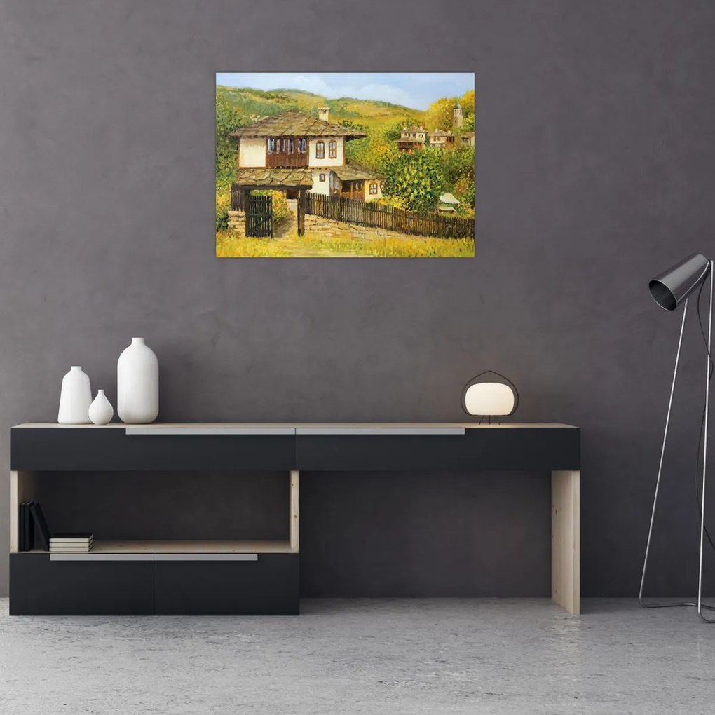 Tablou pe sticlă - Cabane în timpul verii (70x50 cm)