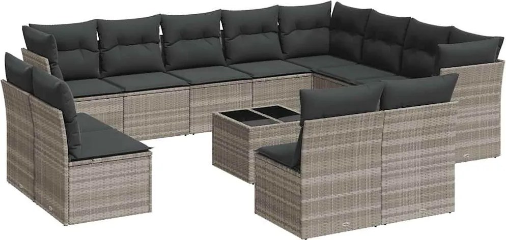 vidaXL Set canapele de grădină cu perne, 13piese gri deschis poliratan
