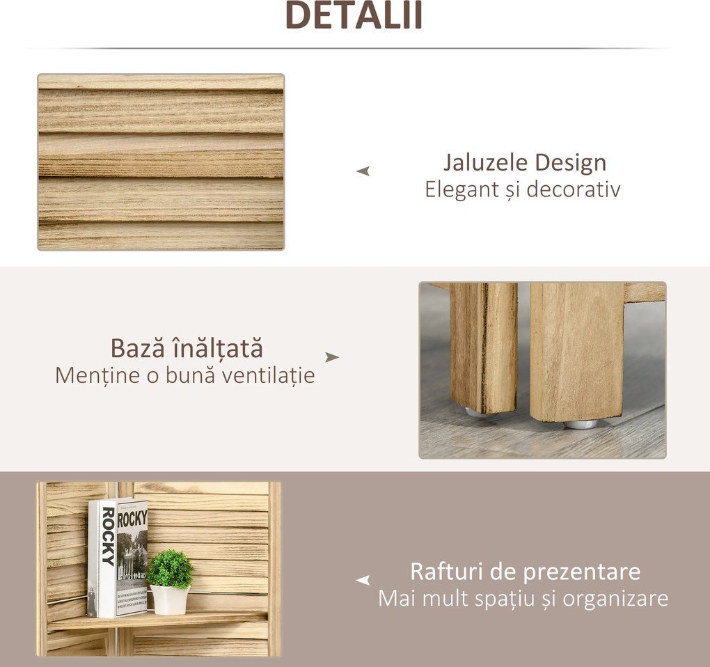 HOMCOM Paravan separator interior pliabil cu 4 panouri și rafturi din lemn de paulownia, 162x170 cm, Lemn | Aosom Romania