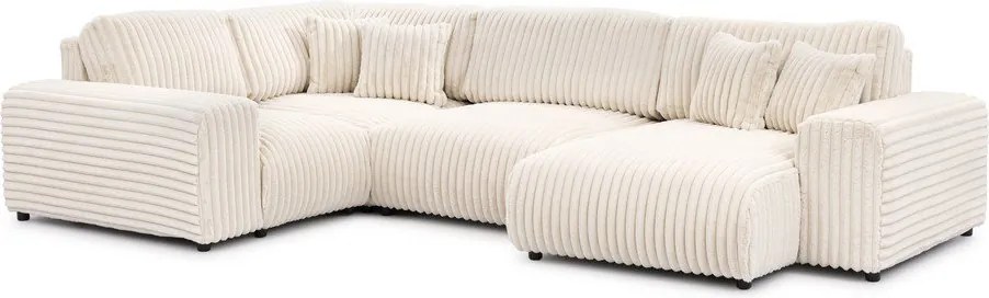 Colțar crem cu tapițerie din catifea reiată (cu colț pe partea stângă/în formă de "U") Justin – Ropez