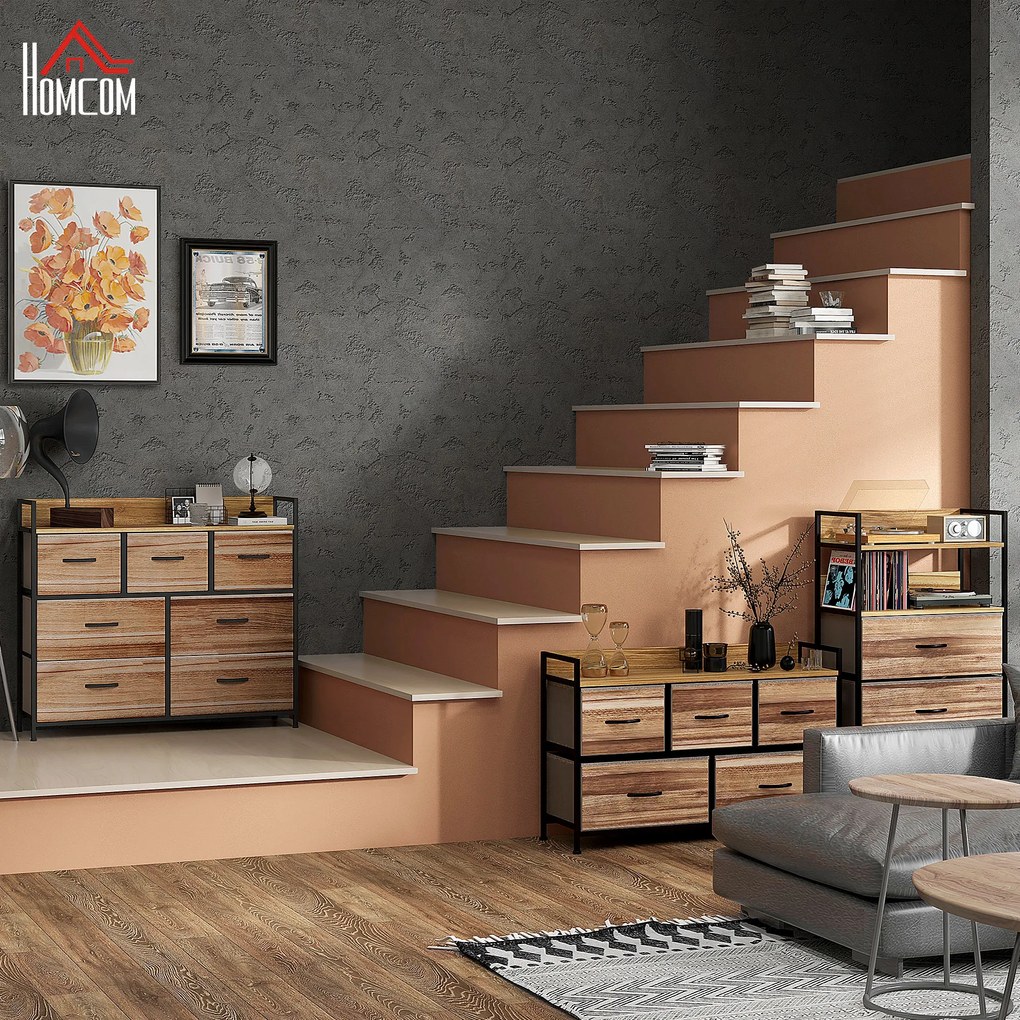 HOMCOM Comodă 7 sertare mobilier de depozitare sertar în țesătură pliabil - structură oțel negru - 98 x 29 x 85 cm | Aosom Romania