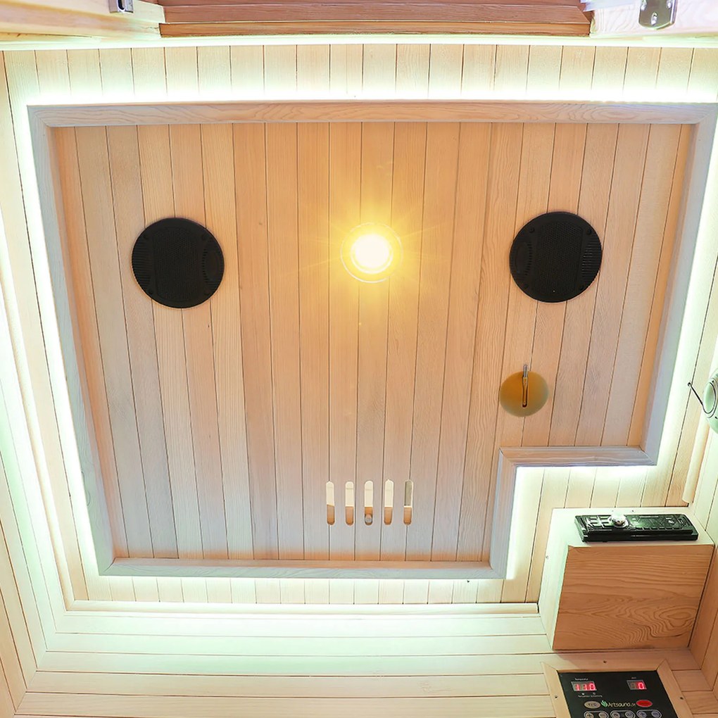 Infračervená sauna/tepelná kabína Nyborg S120V s plným spektrom, panelovým radiátorom a drevom Hemlock