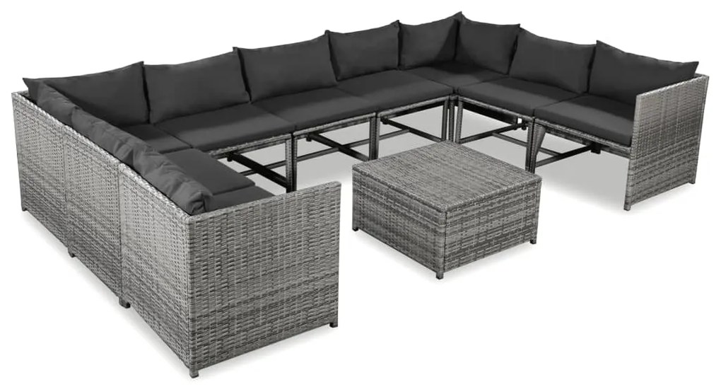 44198 vidaXL Set mobilier de grădină cu perne, 10 piese, gri, poliratan