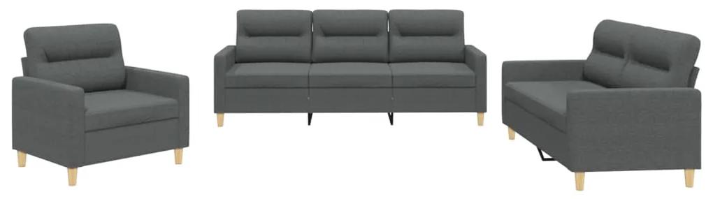 3201537 vidaXL Set de canapele cu perne, 3 piese, gri închis, textil