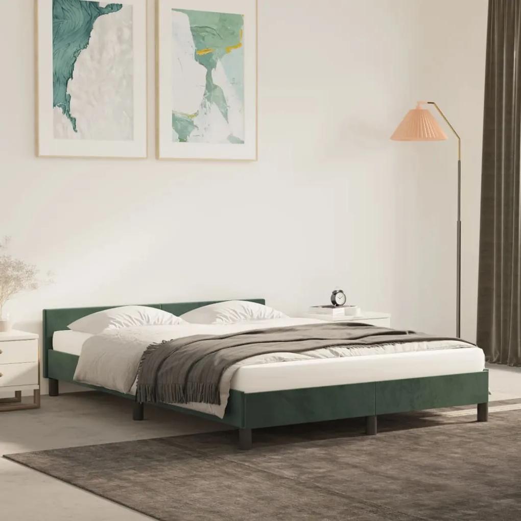 Cadru de pat cu tablie, verde inchis, 140x200 cm, catifea Verde, 140 x 200 cm