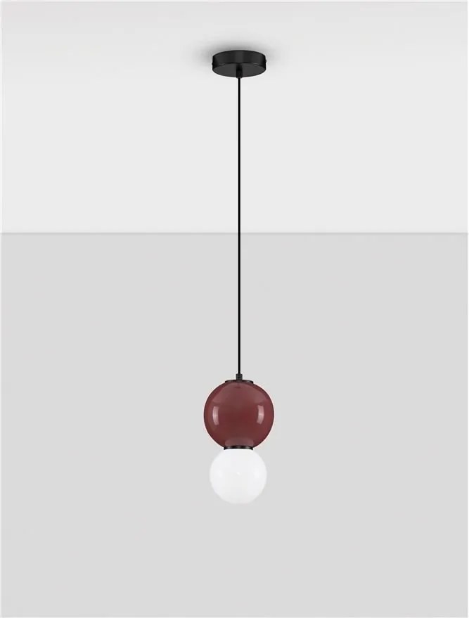 Pendul LED decorativ portelan bordeaux, sticla alb, NOESIS