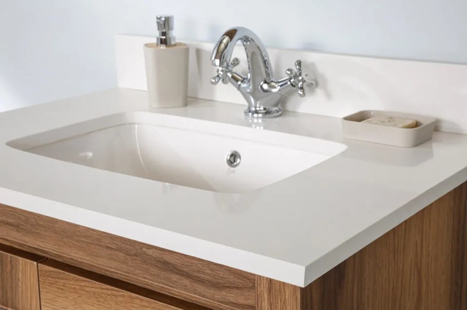Set Mobilier Baie Superior 30, Include Dulap Baza cu Lavoar și Oglinda, 75 cm, Nuc