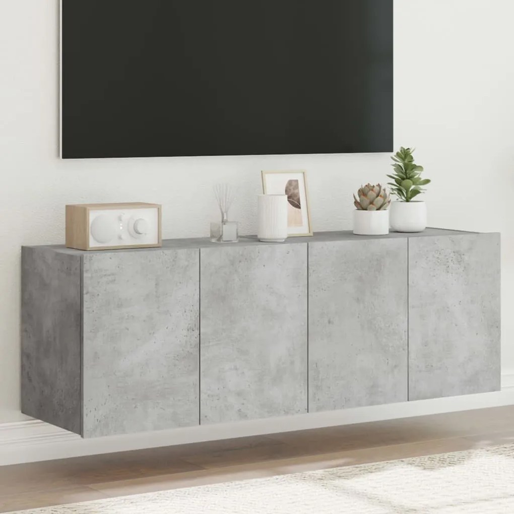 vidaXL Comode TV de perete cu lumini LED 2 buc. gri beton 60x35x41 cm