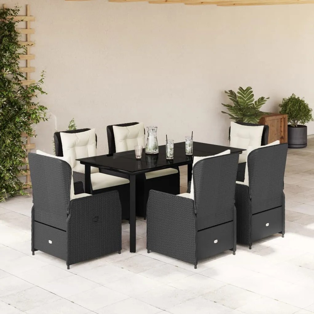 3262837 vidaXL Set mobilier de grădină cu perne, 7 piese, negru, poliratan