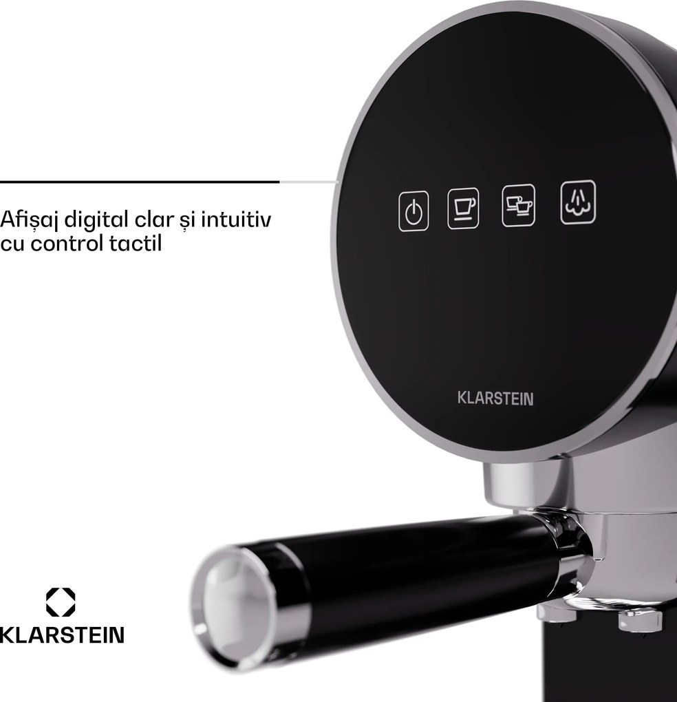 Klarstein Furore, aparat pentru espresso din oțel inoxidabil, compact, 20 bar, afișaj digital, 2 cești