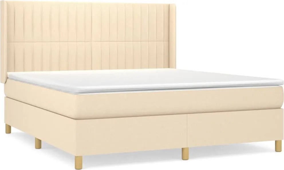 vidaXL Pat box spring cu saltea, crem, 160x200 cm, material textil