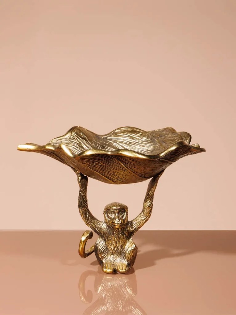 Tava decorativă, aurie, din aluminiu, H30 cm, Monkey