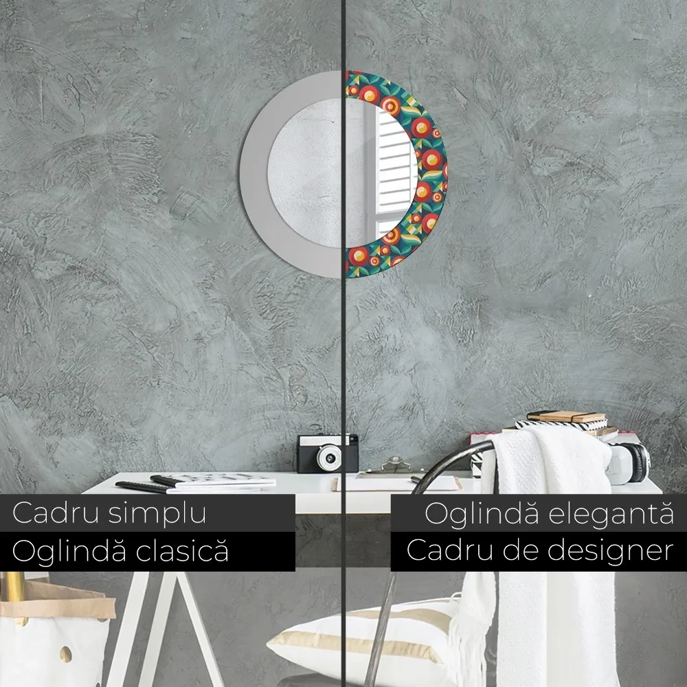 Oglinda rotunda imprimata Fructe și frunze geometrice