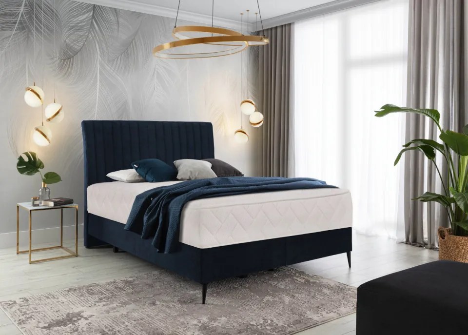 Pat tapitat, boxspring, 180x200 cm, Blanca 2, Eltap (Culoare: Albastru marin)