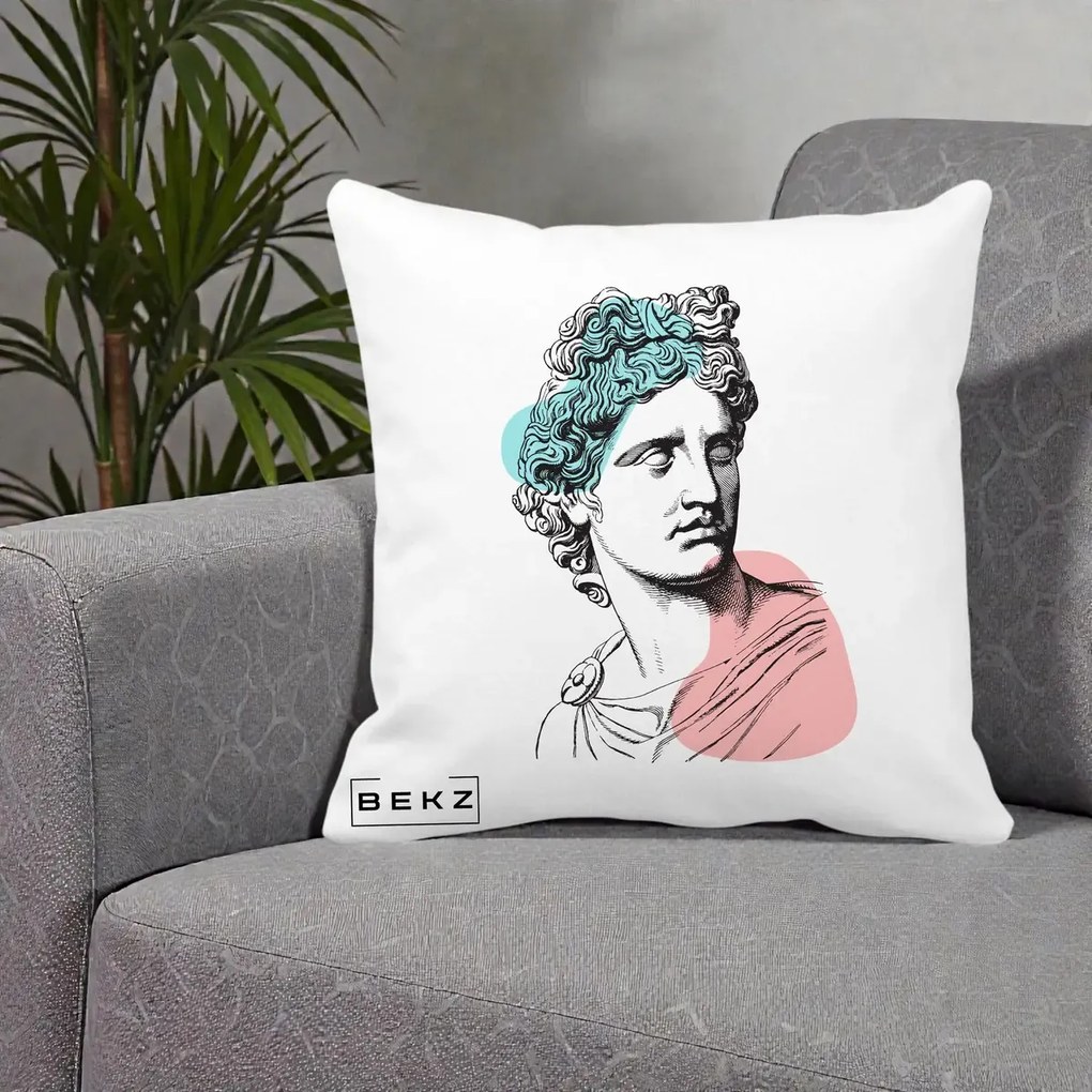 Perna Decorativa Bust Grec Vaporwave, 40x40 cm, Alba Mata, Husa Detasabila, Perna Inclusa, BEKZ®