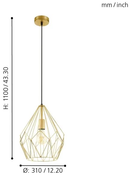 Eglo 49933 - Lampa suspendata CARLTON 1xE27/60W/230V