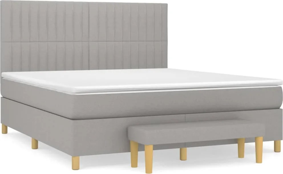 vidaXL Pat continental cu saltea, gri deschis, 160x200 cm, textil