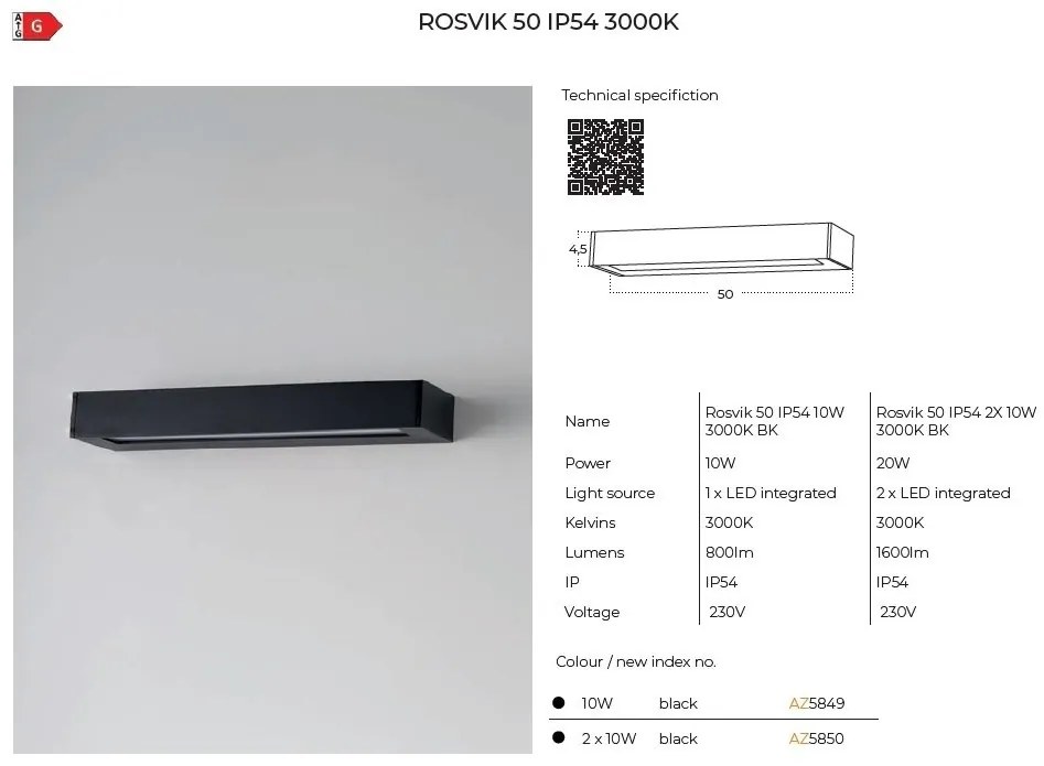 Aplica LED ambientala de exterior IP54 ROSVIK 50cm 1x10W