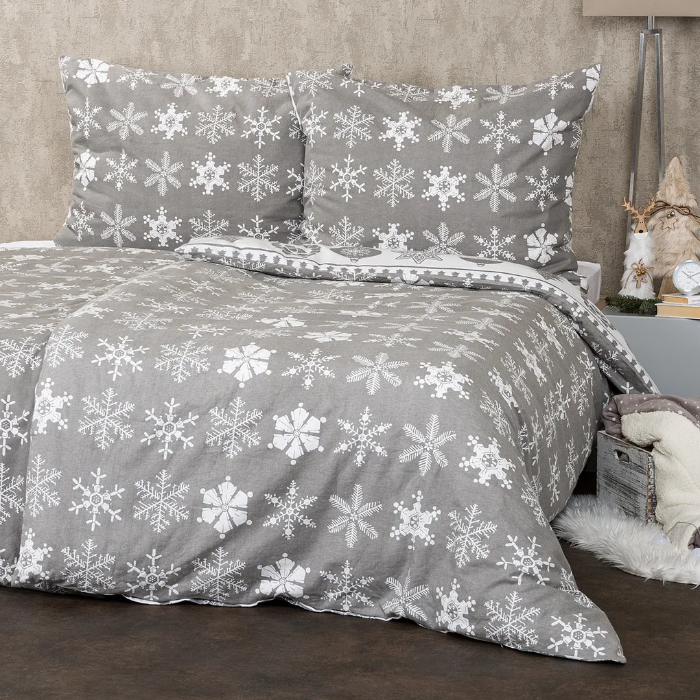 Lenjerie de pat din bumbac flanelCrăciun 4Home Christmas Time, gri, 140 x 200 cm, 70 x 90 cm