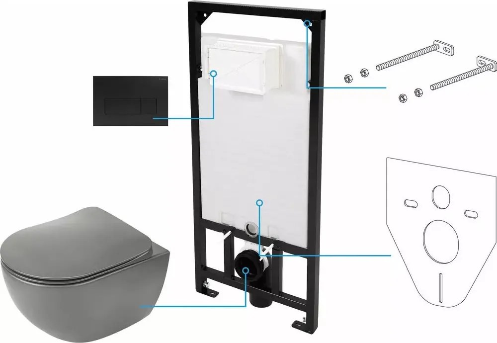 Set WC Deante Peonia incastrat 6 in 1 antracit