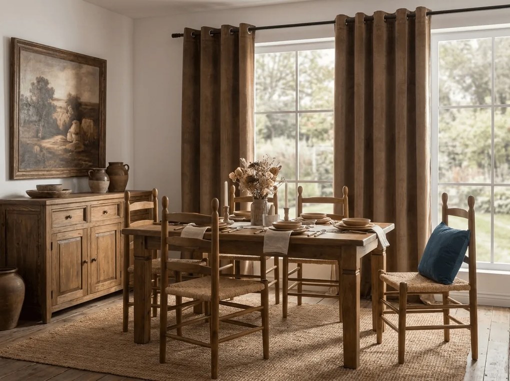 Draperie opaca maro scortisoara DREAM VELVET 140x230 cm Agatat: Inele metalice