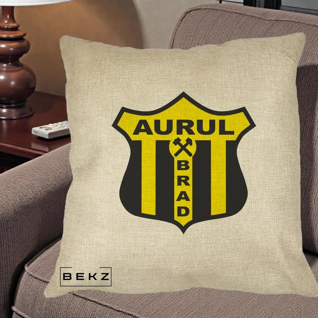 Perna Personalizata Aurul Brad Fotbal, 40x40 cm, Crem, Husa Detasabila, Perna Inclusa, BEKZ®
