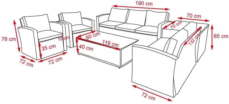 Set de canapele pentru grădină cu box pentru perne AUCKLAND gri