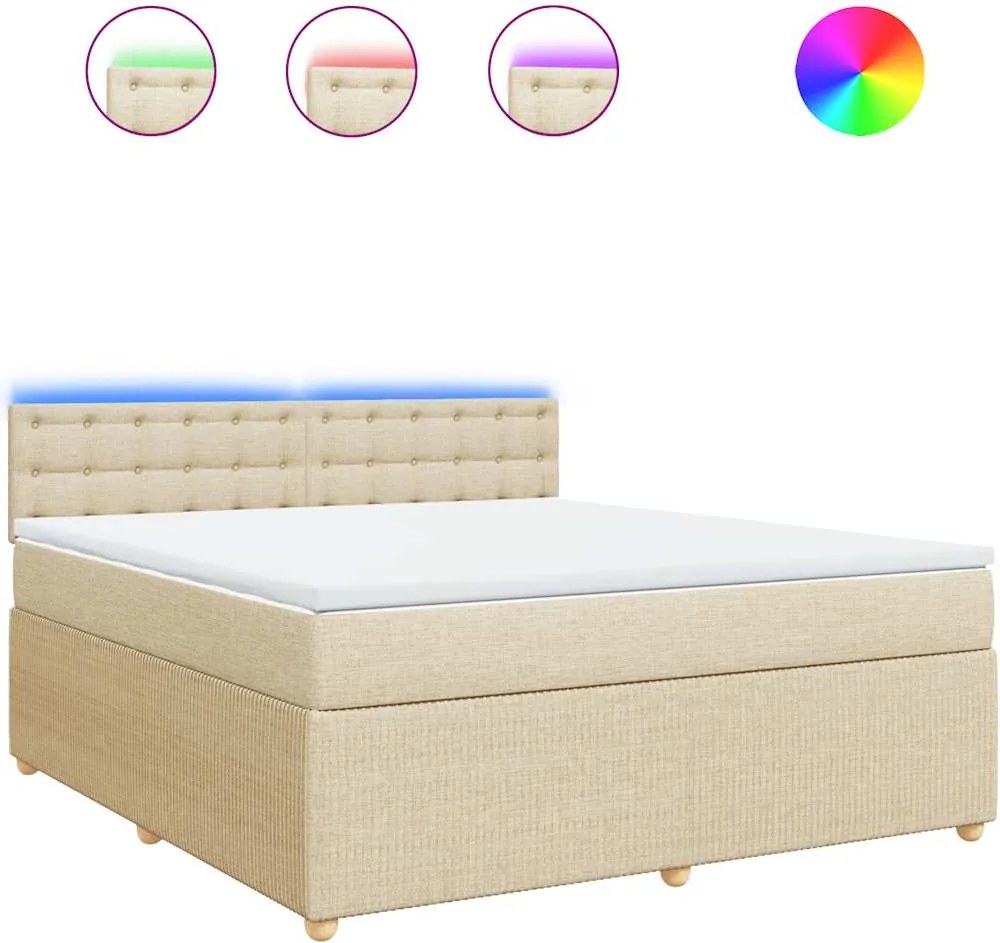 vidaXL Pat continental cu saltea, crem, 180x200 cm, textil