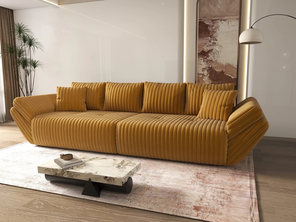 Canapea extensibilă dumonde cu ladă de depozitare si sezut confortabil din spuma high-density, Berlin Ambience Mustar 300x100 cm