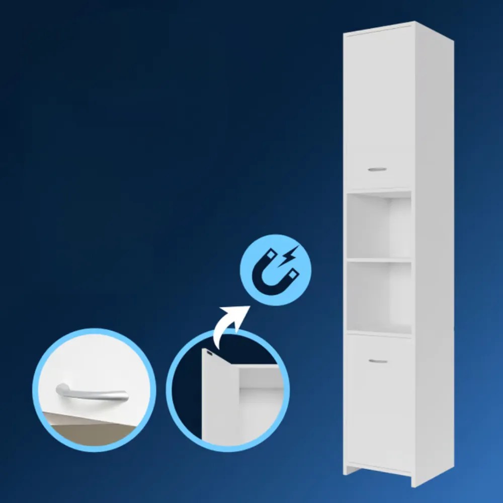 Dulap înalt de baie SILKE, 180×30×30cm, alb Casaria