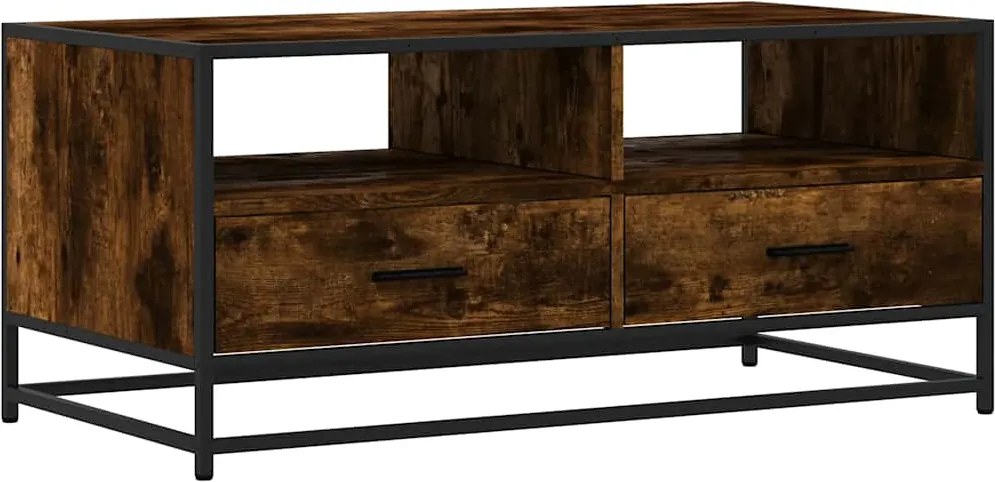 vidaXL Măsuță cafea, stejar fumuriu 100x50x45 cm lemn prelucrat/metal