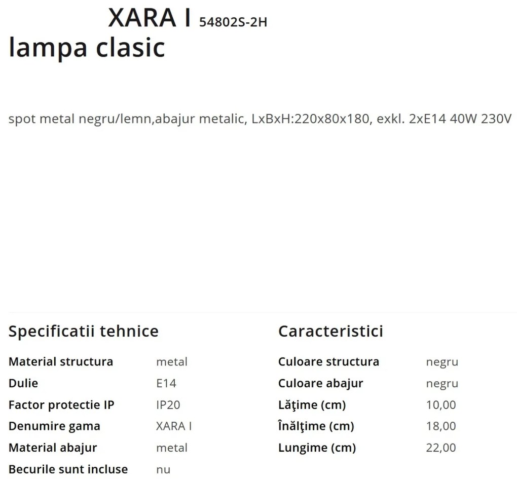 Aplica de perete / tavan moderna cu 2 spoturi XARA I negru/lemn