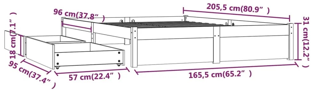 Cadru de pat cu sertare, gri, 160x200 cm Gri, 160 x 200 cm