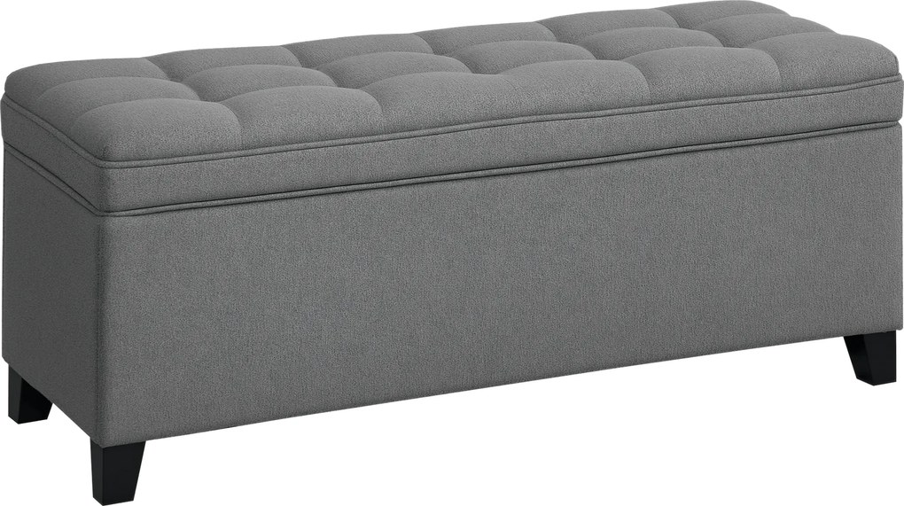 HOMCOM Bancă de depozitare 112 L, banchetă la picioarul patului din material tip in, șezut capitonat, 120 x 40 x 48 cm, gri închis | Aosom Romania