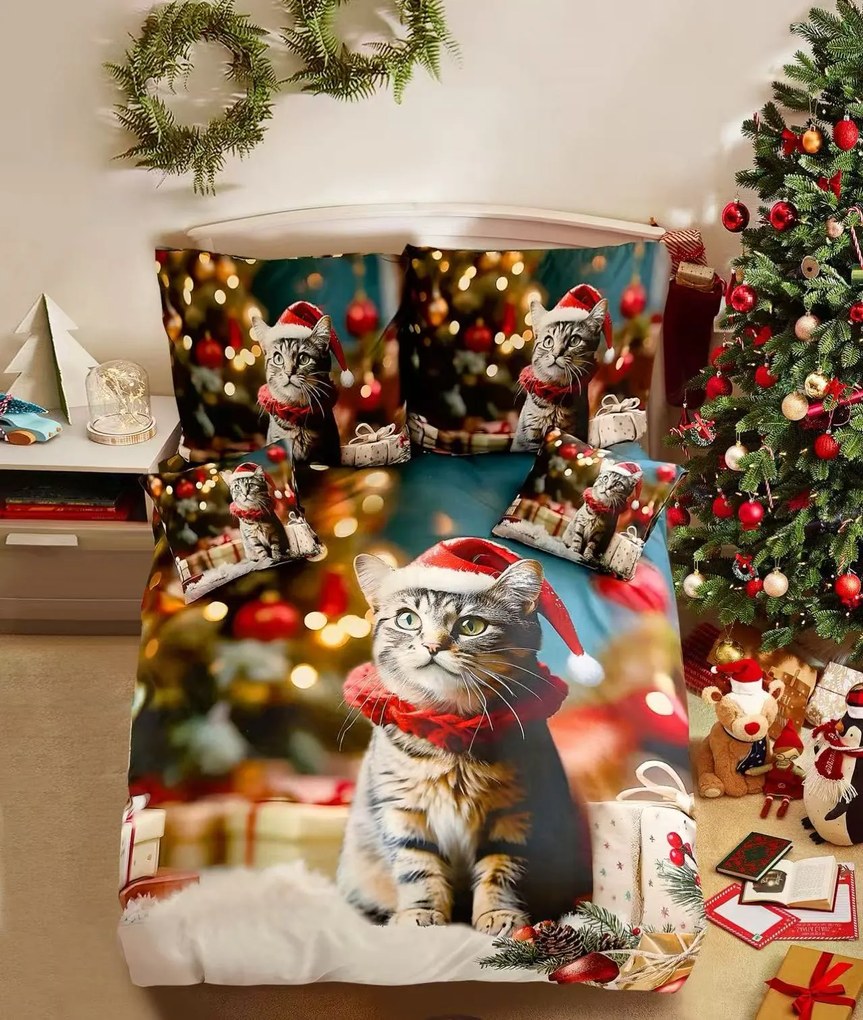 Lenjerie de pat 3D din bumbac HOLLY PAWS colorata + fata de perna 40x50 cm gratis Dimensiune lenjerie de pat: 70 x 90 cm | 140 x 200 cm