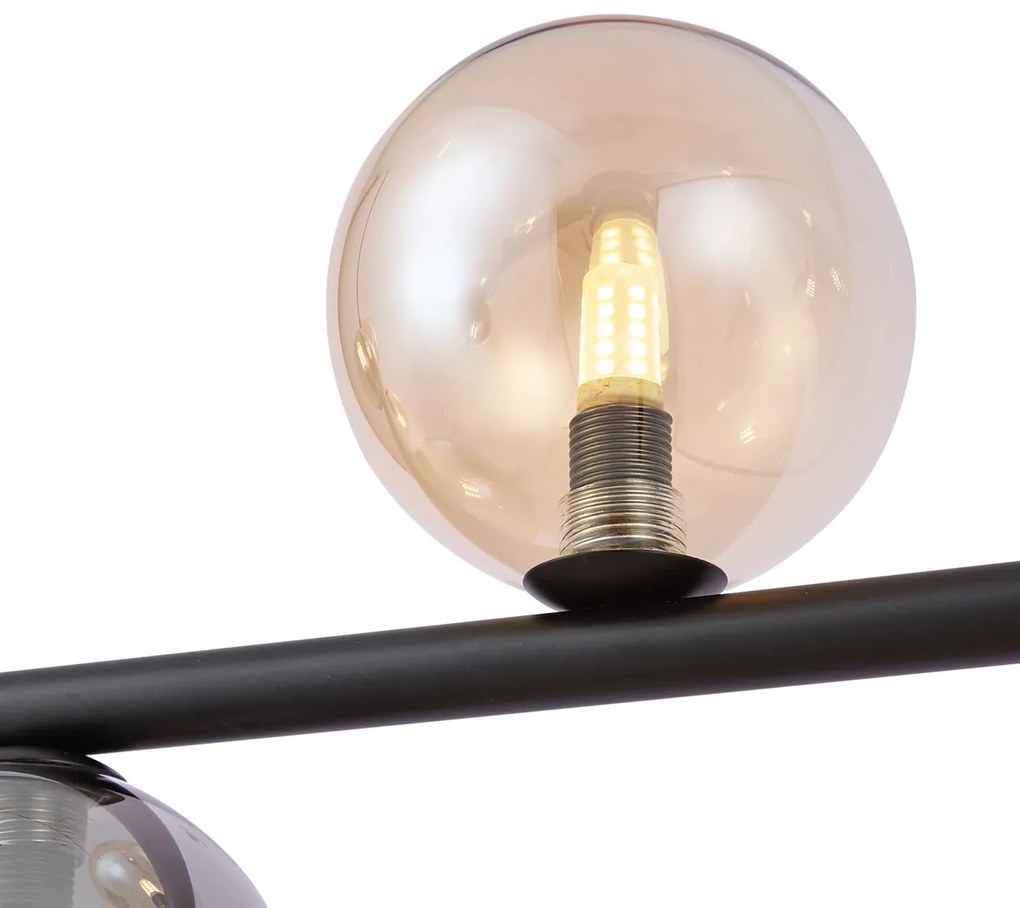 Lampă suspendată neagră cu sticlă fumurie și chihlimbar dreptunghiulară cu 8 lumini - Monaco