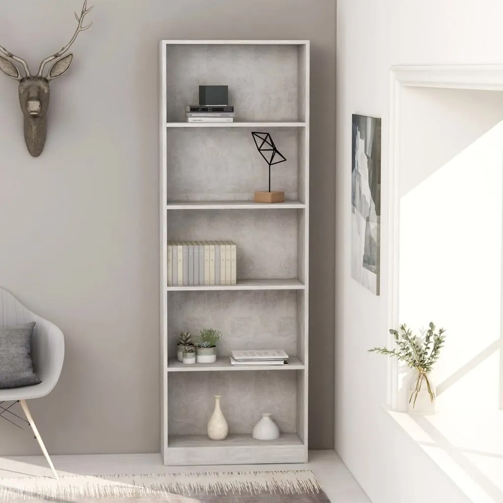 vidaXL Bibliotecă cu 5 rafturi, gri beton, 60x24x175 cm lemn prelucrat