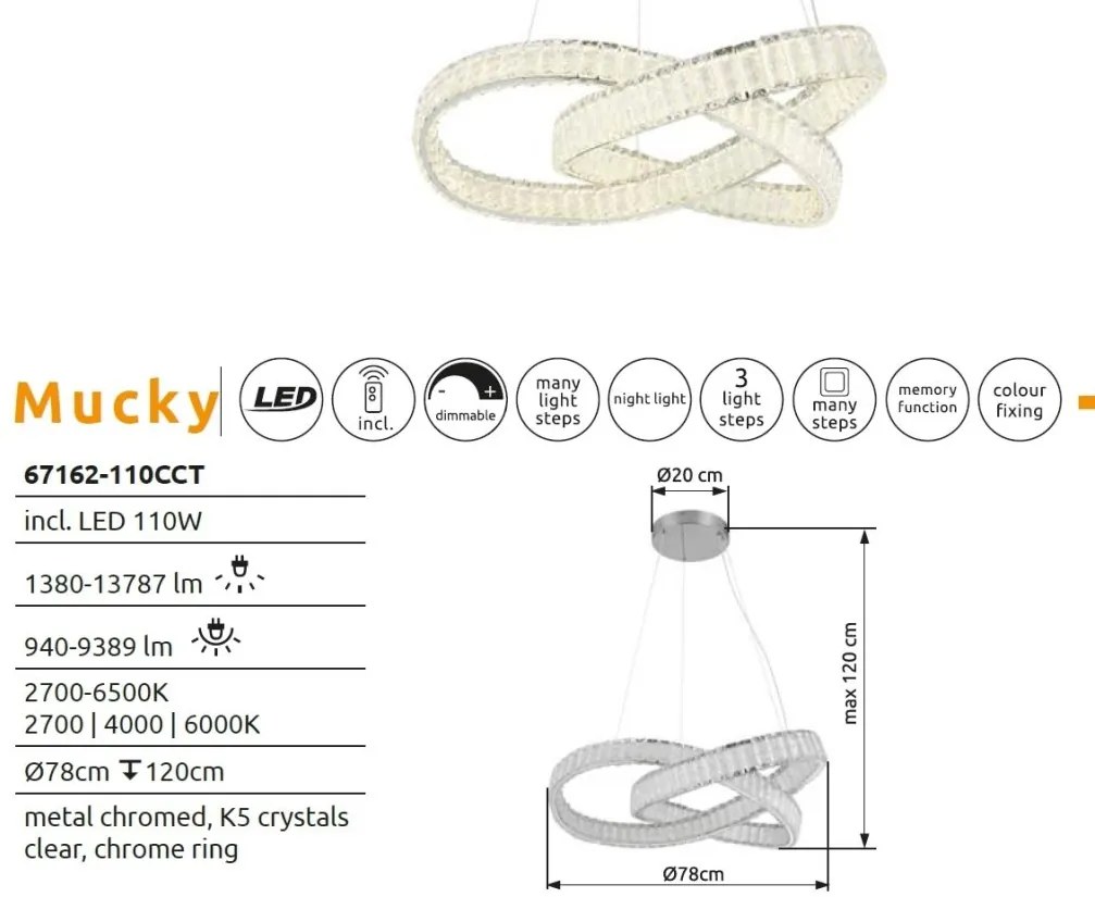 Lustra LED dimabila cu telecomanda cristale K5 MUCKY