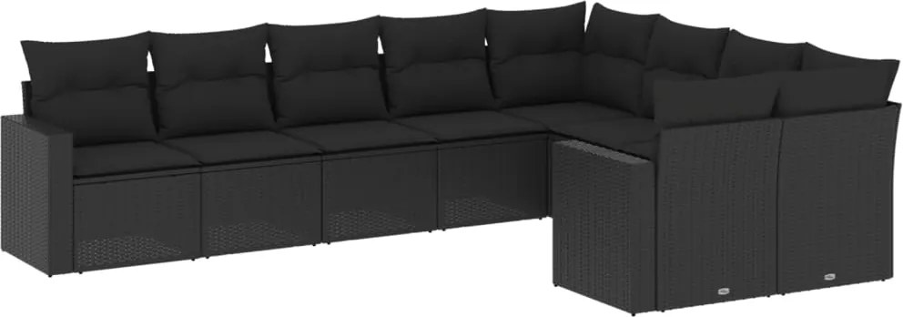vidaXL Set mobilier de grădină cu perne, 9 piese, negru, poliratan