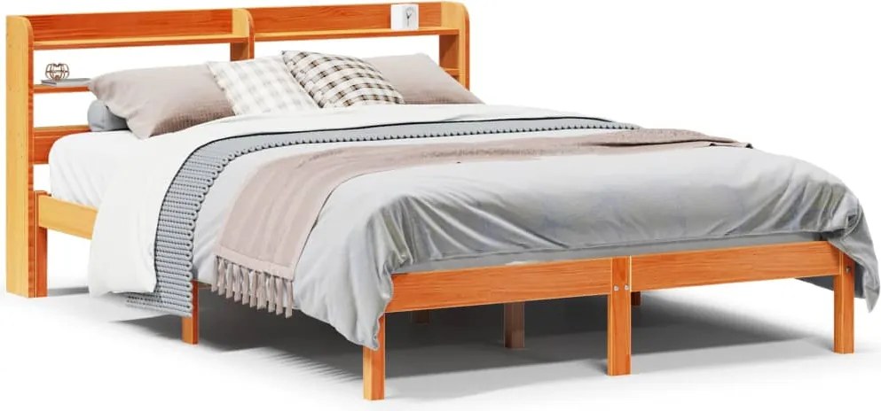 vidaXL Cadru de pat cu tăblie, maro ceruit, 135x190 cm, lemn masiv pin