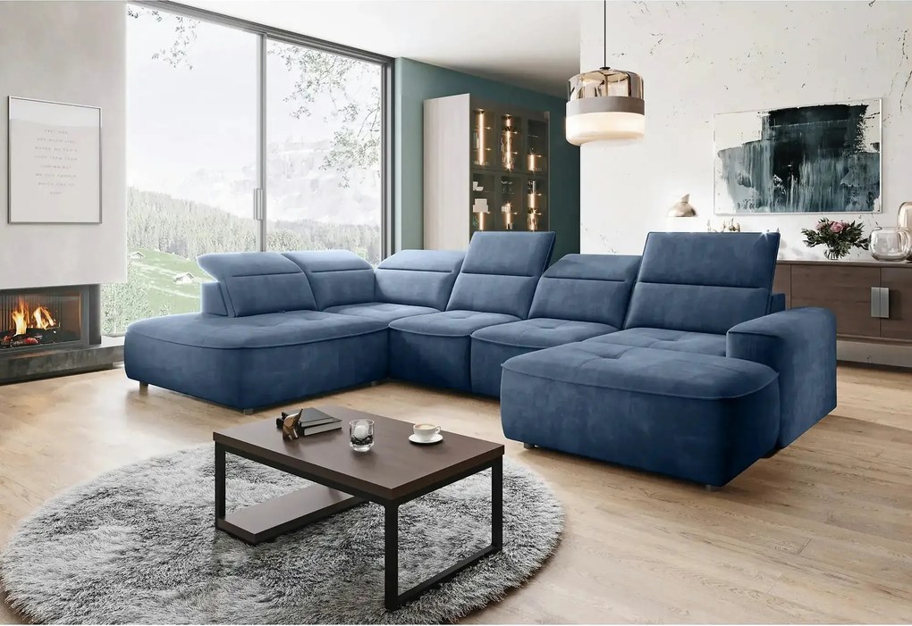 Coltar COLOMBO XL, sezlong stanga, stofa catifelata albastru azur - El