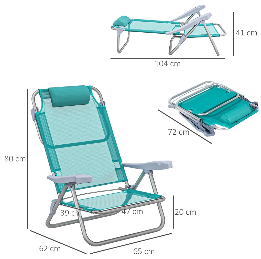 Outsunny Set 2 Scaune de Camping Pliabile cu Tetieră Căptușită și Spătar Reglabil în 6 Poziții, 62x65x80 cm, Albastru | Aosom Romania